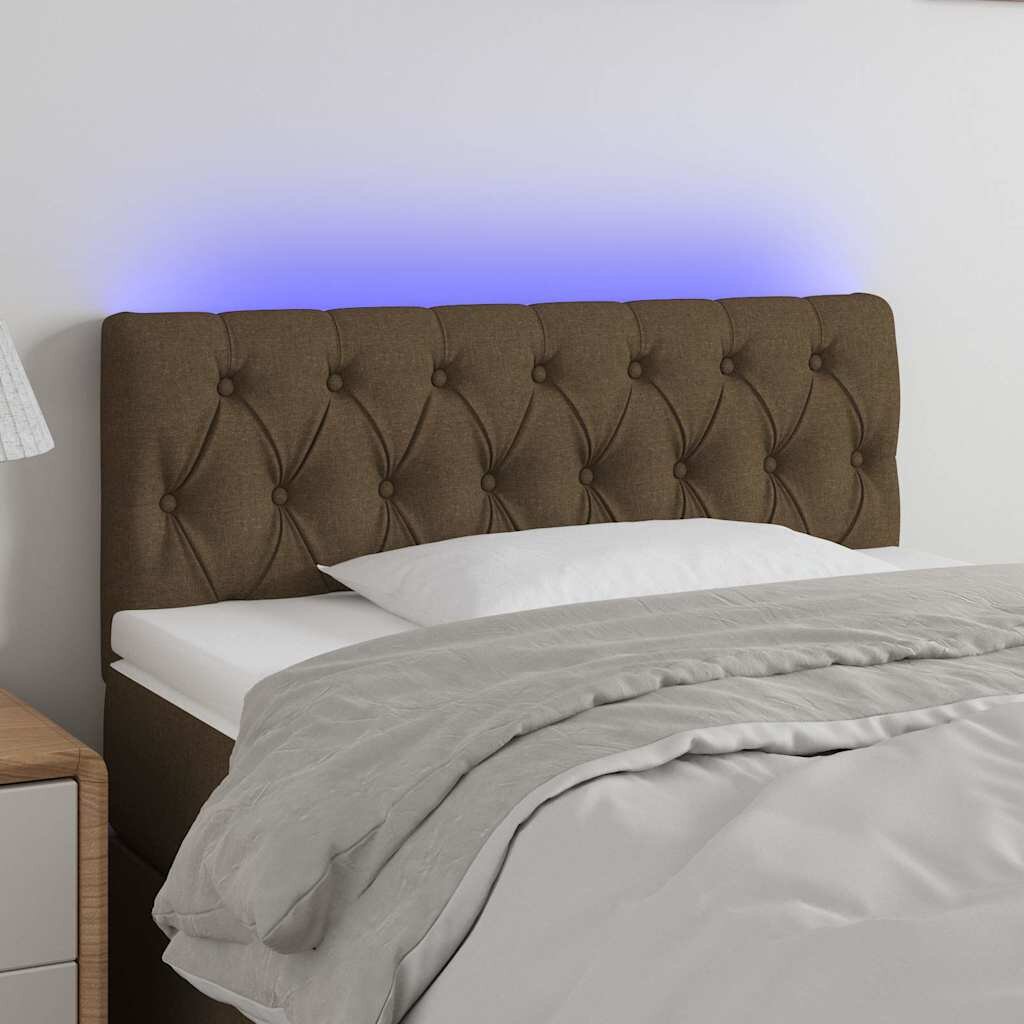 vidaXL LED горна табла за легло тъмнокафява 100x7x78/88 см плат
