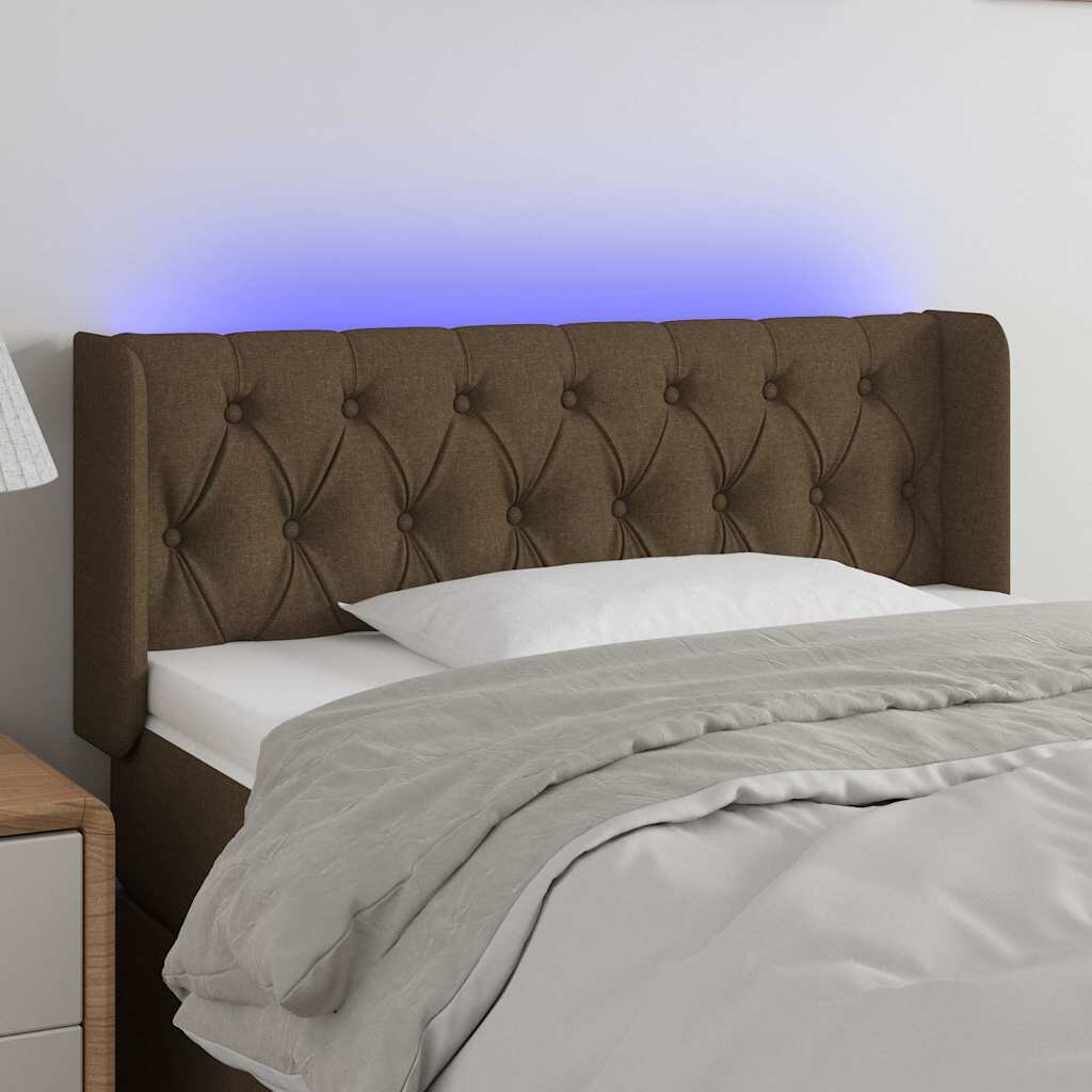 vidaXL LED горна табла за легло тъмнокафява 103x16x78/88 см плат