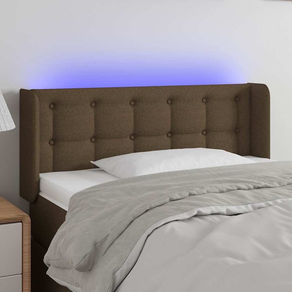 vidaXL LED горна табла за легло тъмнокафява 103x16x78/88 см плат