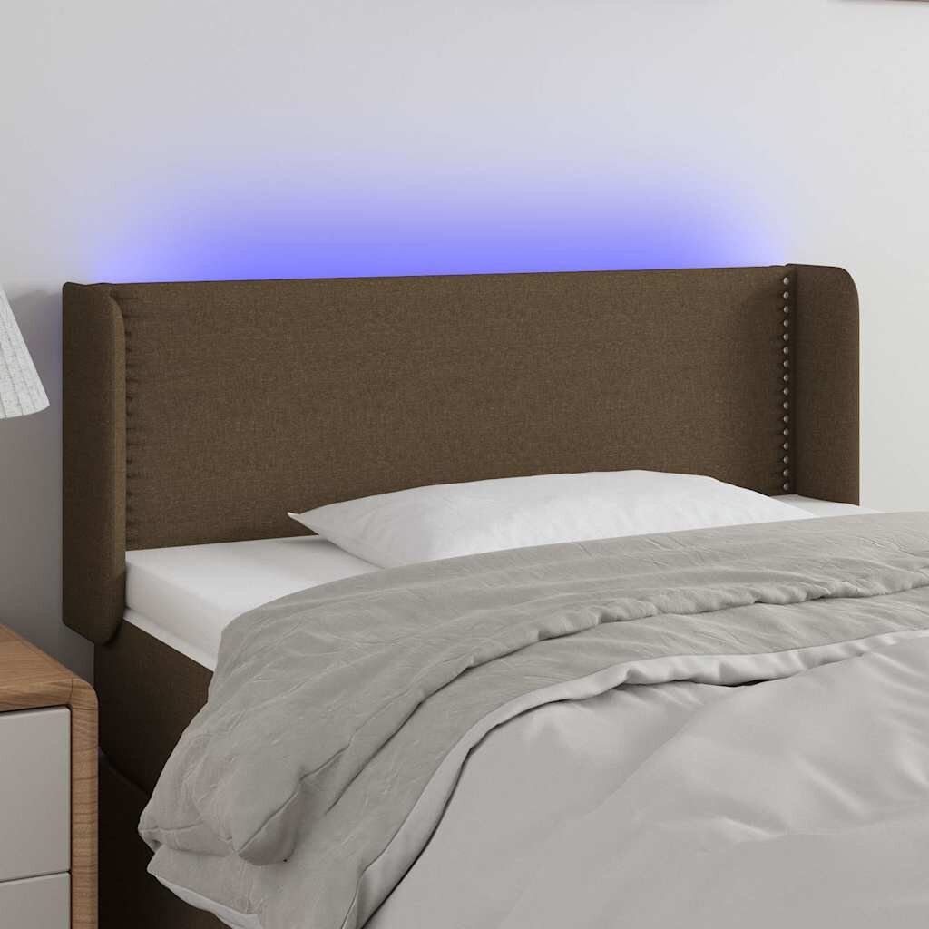 vidaXL LED горна табла за легло тъмнокафява 103x16x78/88 см плат