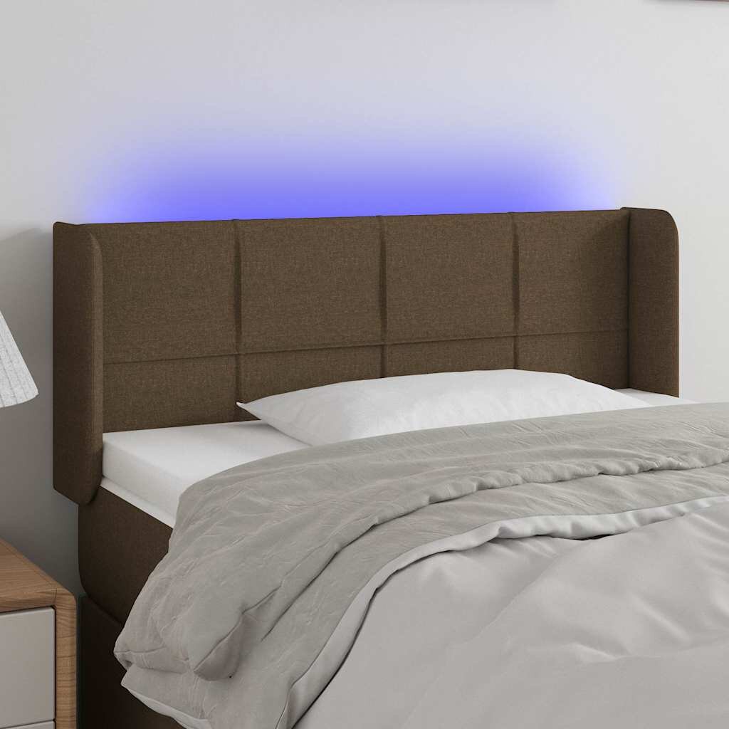 vidaXL LED горна табла за легло тъмнокафява 103x16x78/88 см плат