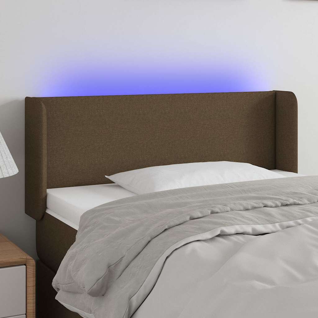 vidaXL LED горна табла за легло тъмнокафява 103x16x78/88 см плат