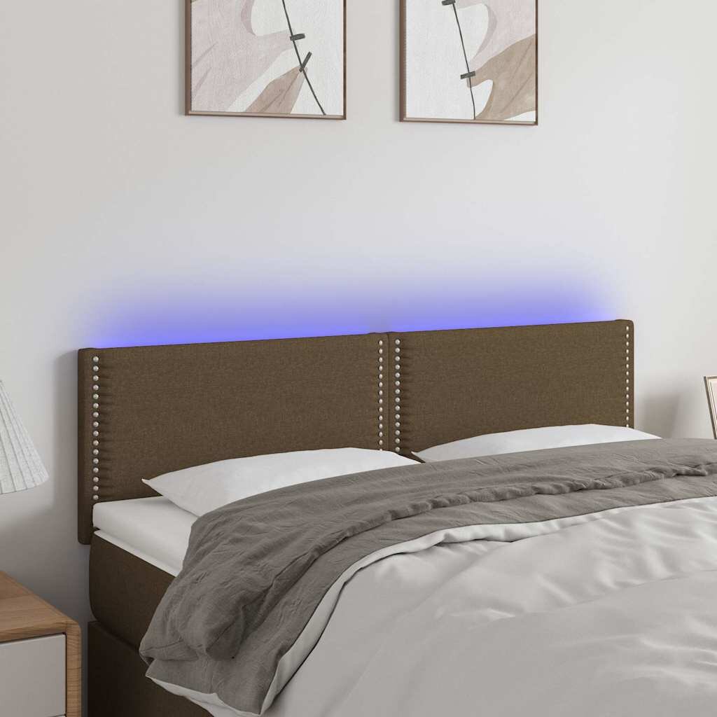vidaXL LED горна табла за легло тъмнокафява 144x5x78/88 см плат