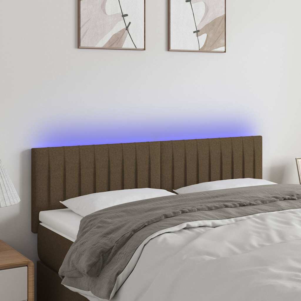 vidaXL LED горна табла за легло тъмнокафява 144x5x78/88 см плат