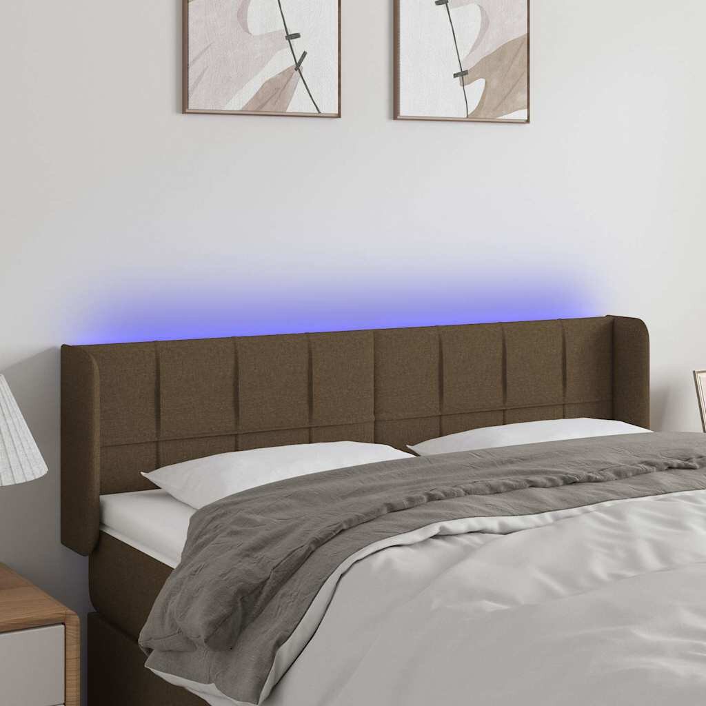 vidaXL LED Горна табла за легло тъмнокафява 147x16x78/88 см плат