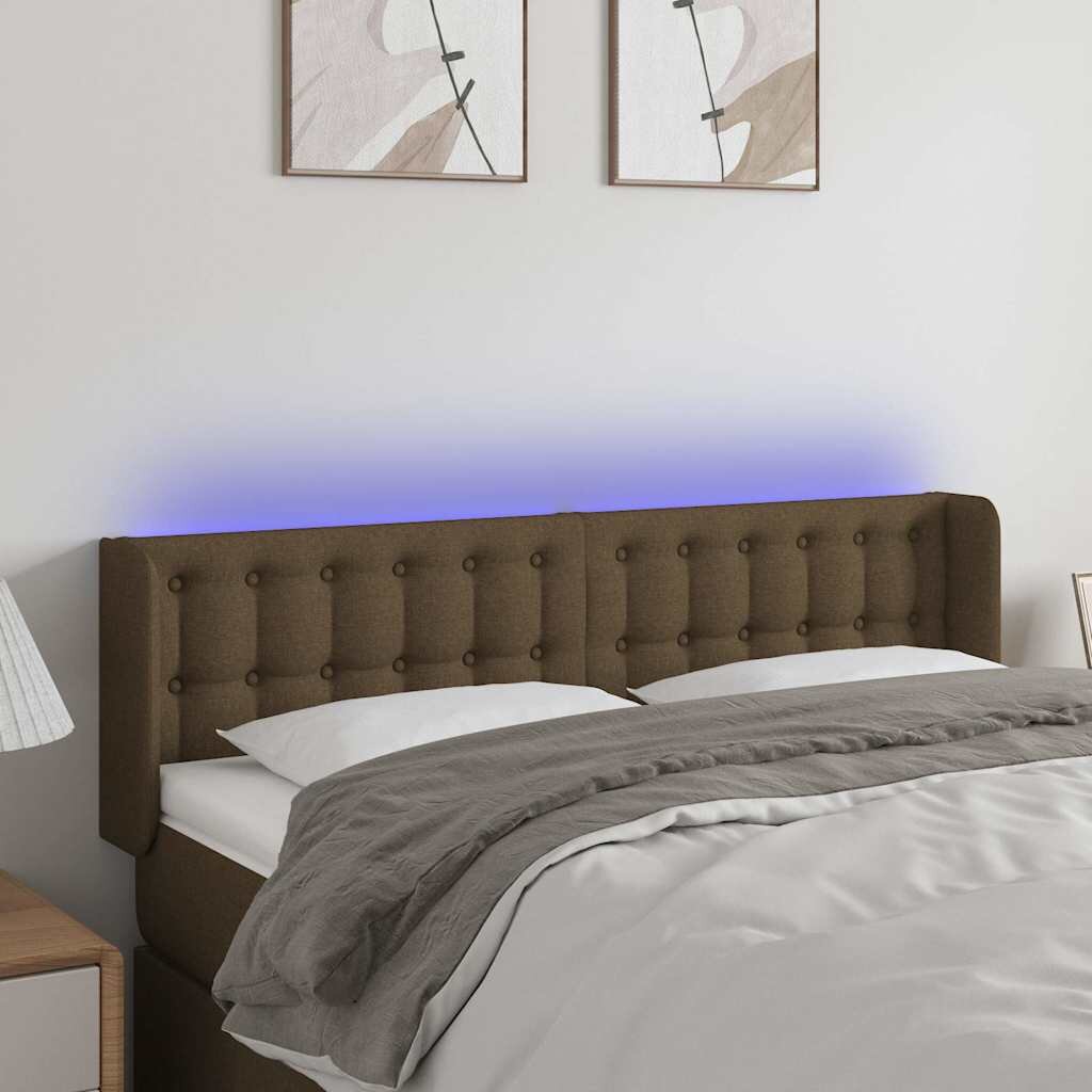 vidaXL LED Горна табла за легло тъмнокафява 147x16x78/88 см плат
