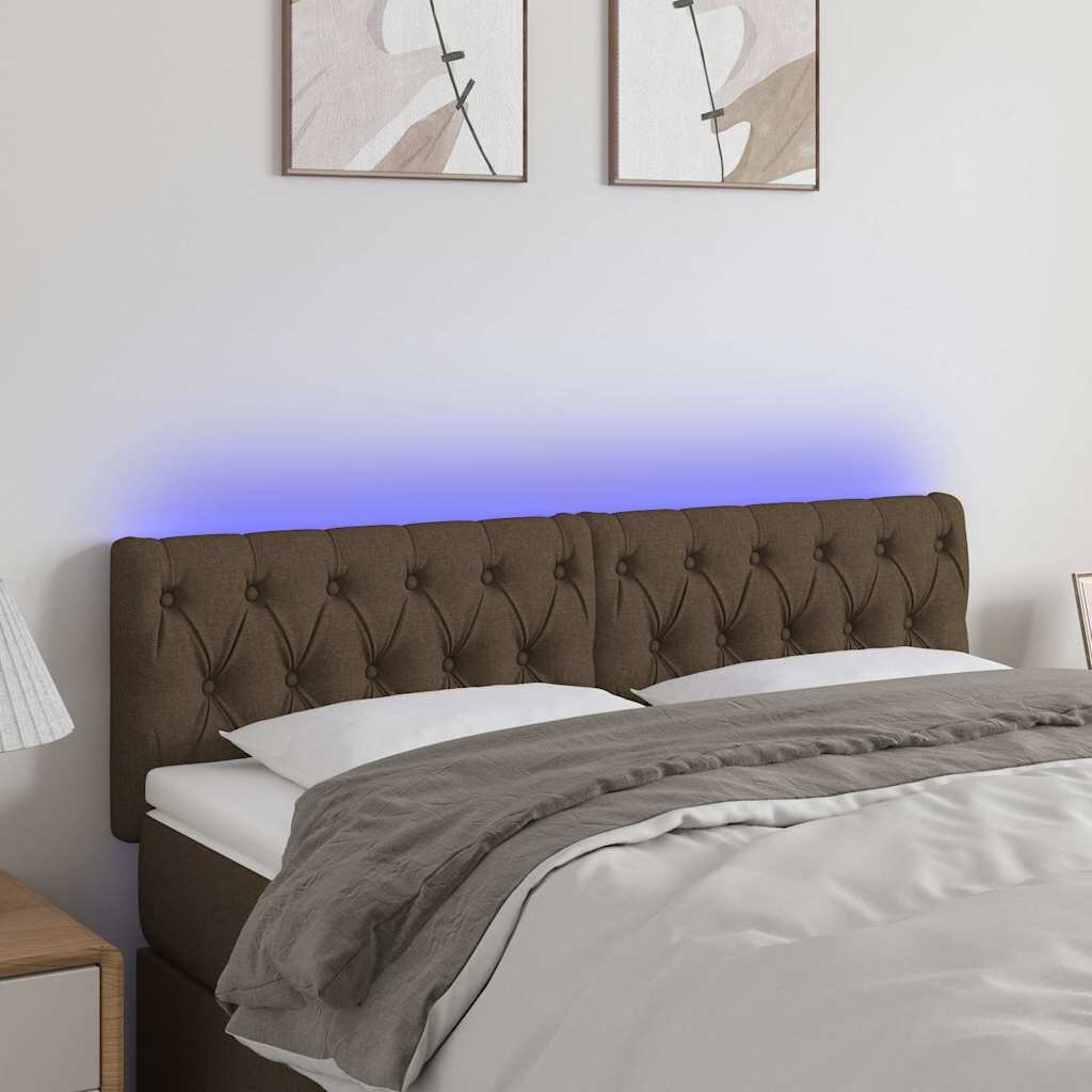 vidaXL LED горна табла за легло тъмнокафява 160x7x78/88 см плат