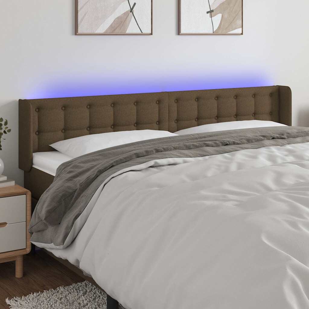 vidaXL LED Горна табла за легло тъмнокафява 163x16x78/88 см плат