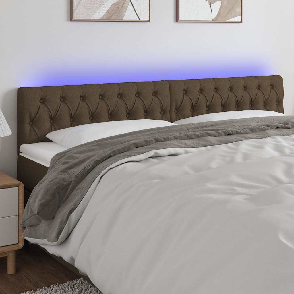 vidaXL LED горна табла за легло тъмнокафява 180x7x78/88 см плат