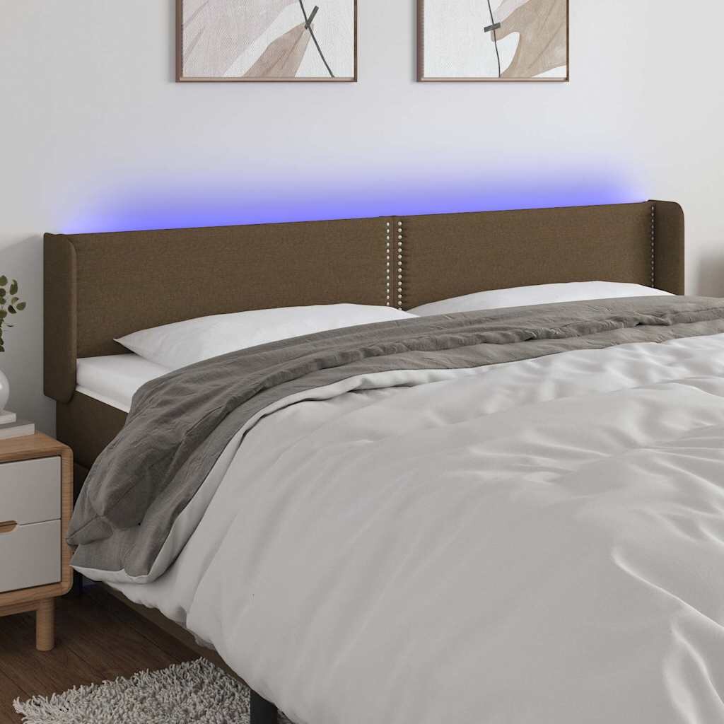 vidaXL LED горна табла за легло тъмнокафява 183x16x78/88 см плат