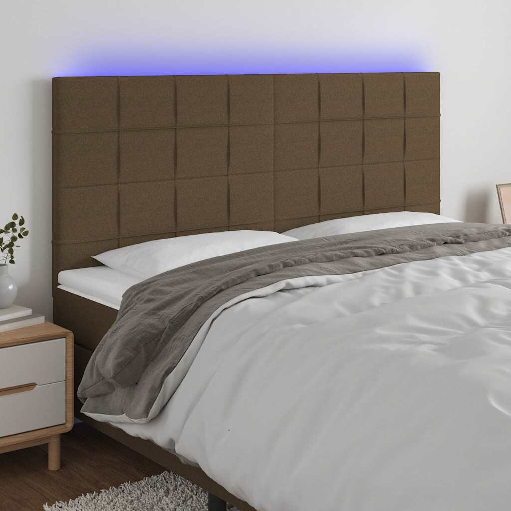 vidaXL LED горна табла за легло тъмнокафява 200x5x118/128 см плат