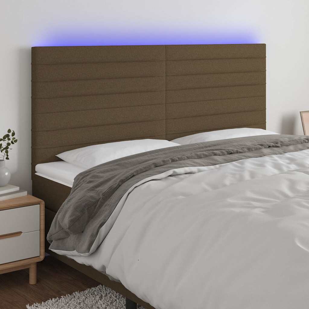 vidaXL LED горна табла за легло тъмнокафява 200x5x118/128 см плат