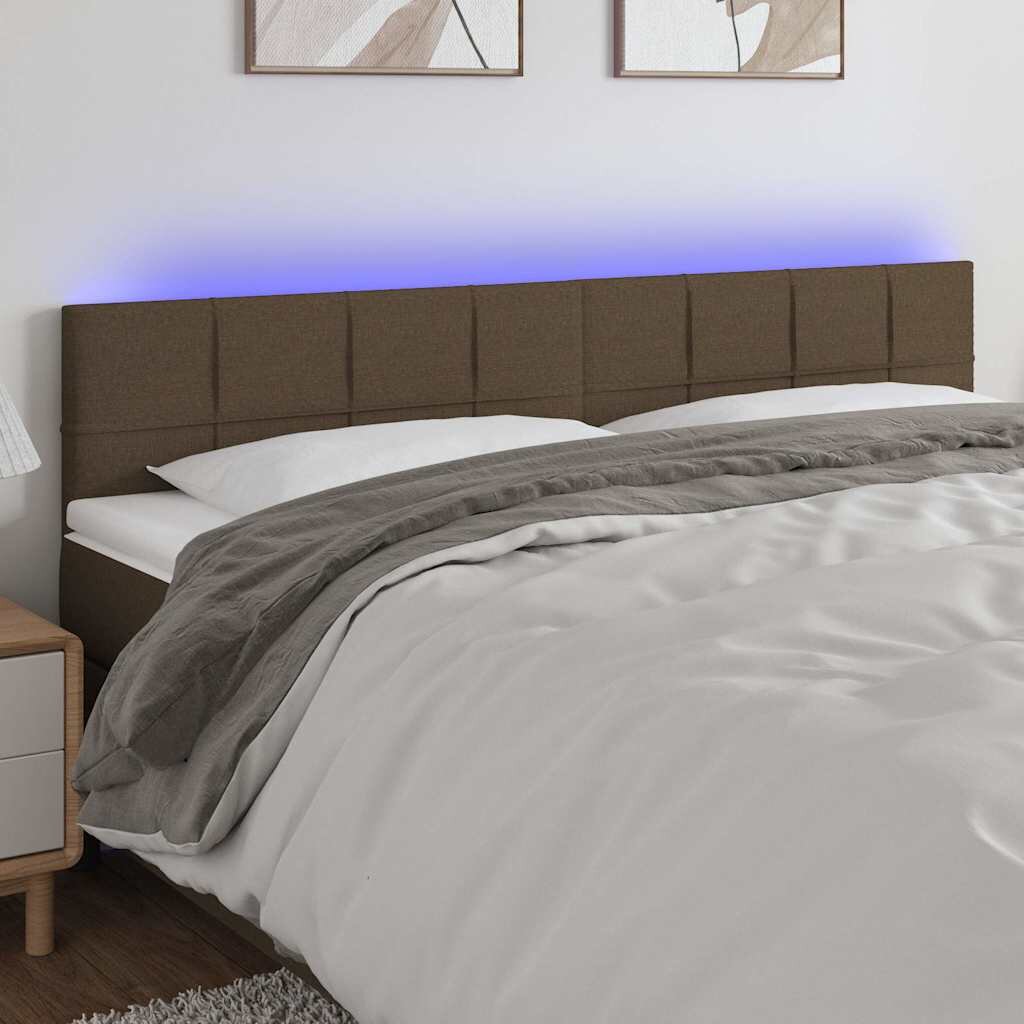 vidaXL LED горна табла за легло тъмнокафява 200x5x78/88 см плат