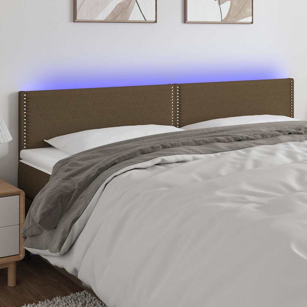 vidaXL LED горна табла за легло тъмнокафява 200x5x78/88 см плат