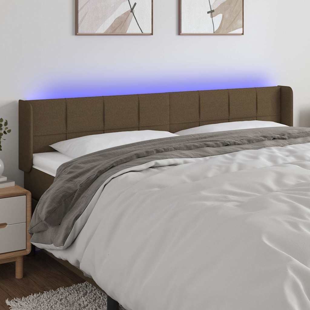 vidaXL LED горна табла за легло тъмнокафява 203x16x78/88 см плат
