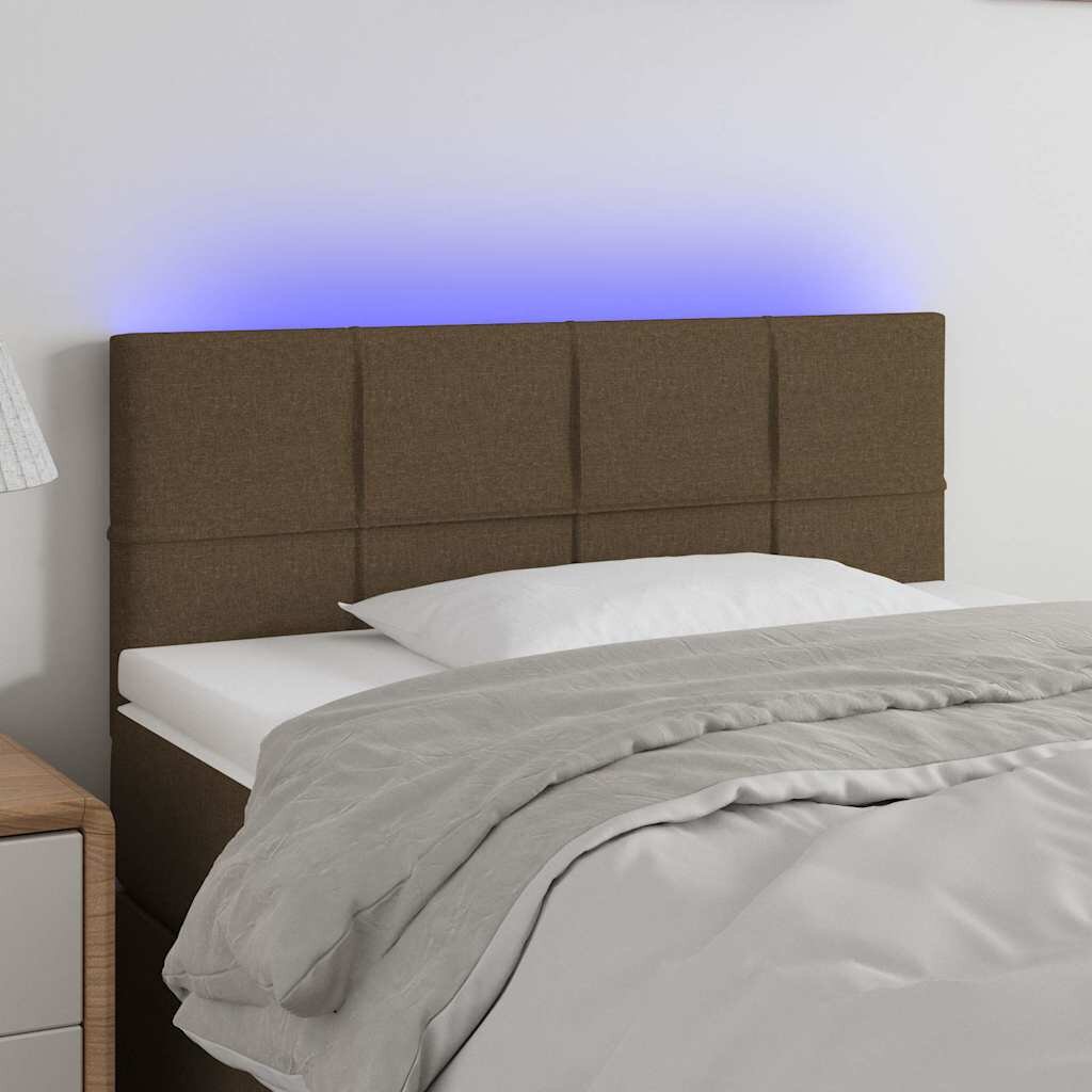 vidaXL LED горна табла за легло тъмнокафява 80x5x78/88 см плат