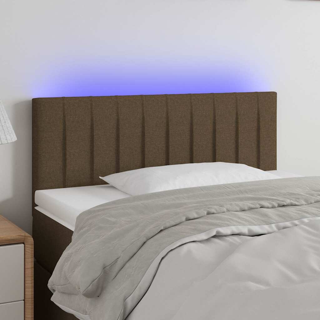 vidaXL LED горна табла за легло тъмнокафява 80x5x78/88 см плат