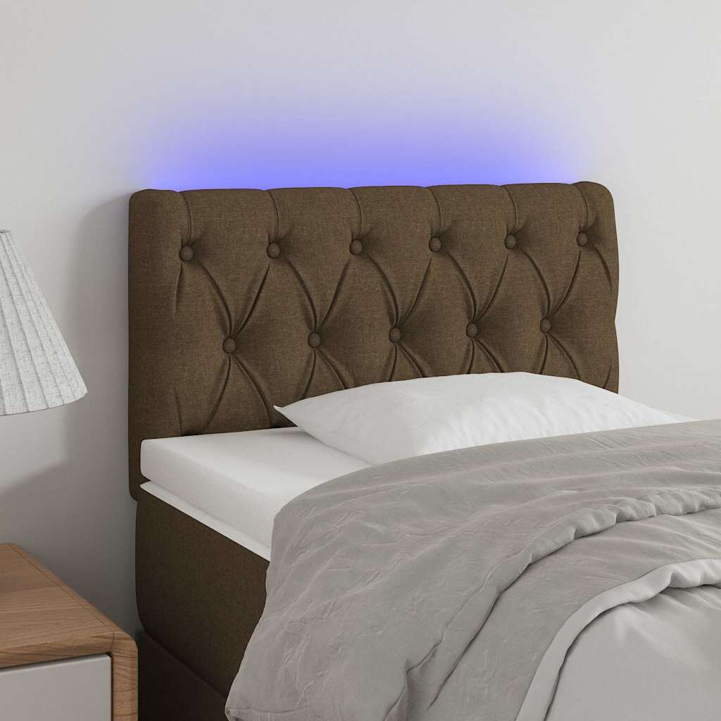 vidaXL LED горна табла за легло тъмнокафява 80x7x78/88 см плат