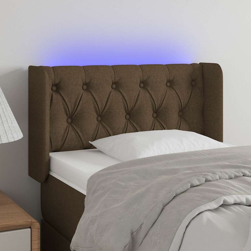vidaXL LED Горна табла за легло тъмнокафява 83x16x78/88 см плат
