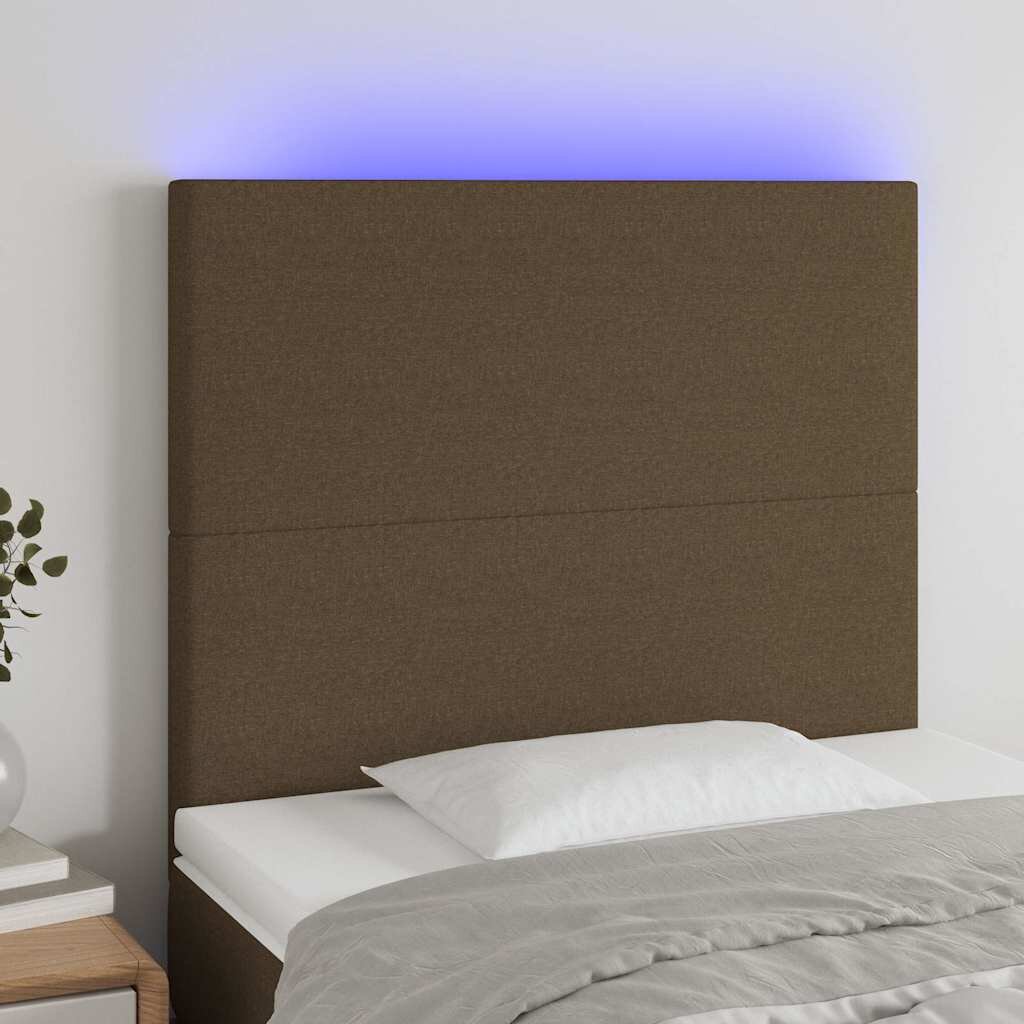 vidaXL LED горна табла за легло тъмнокафява100x5x118/128 см плат