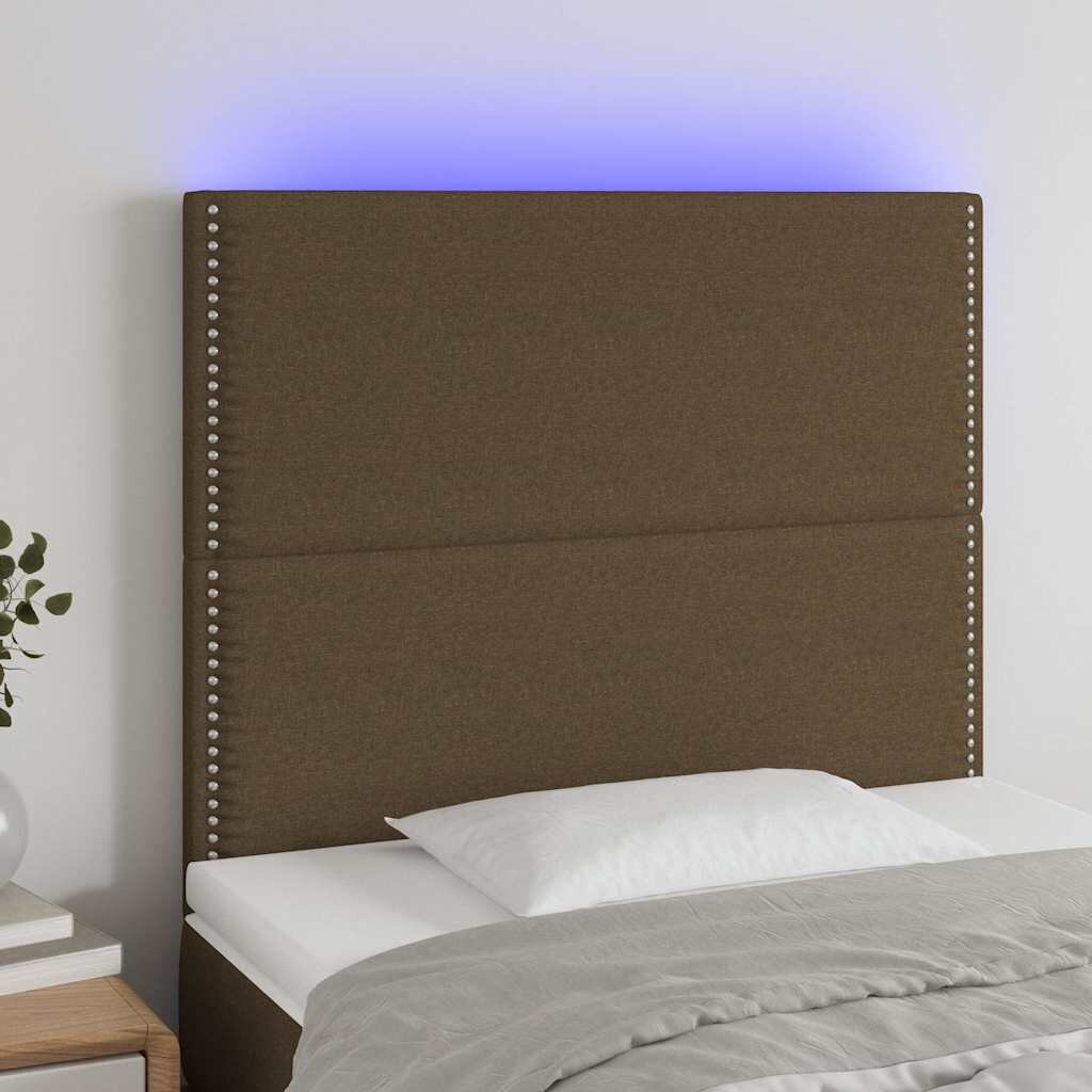 vidaXL LED горна табла за легло тъмнокафява100x5x118/128 см плат