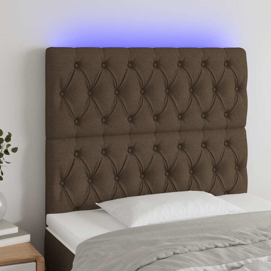 vidaXL LED горна табла за легло тъмнокафява100x7x118/128 см плат