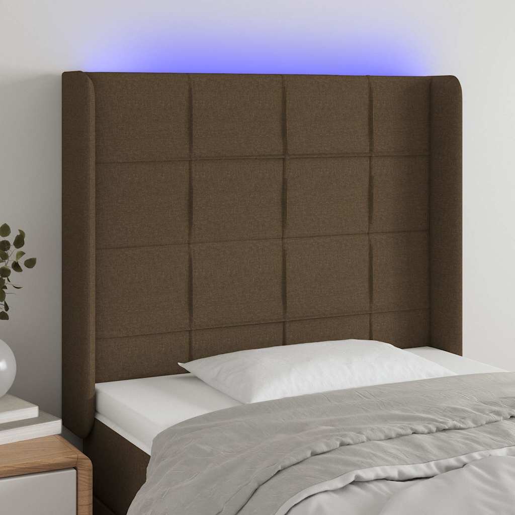 vidaXL LED горна табла за легло тъмнокафява103x16x118/128 см плат