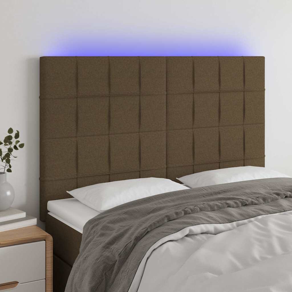 vidaXL LED горна табла за легло тъмнокафява144x5x118/128 см плат