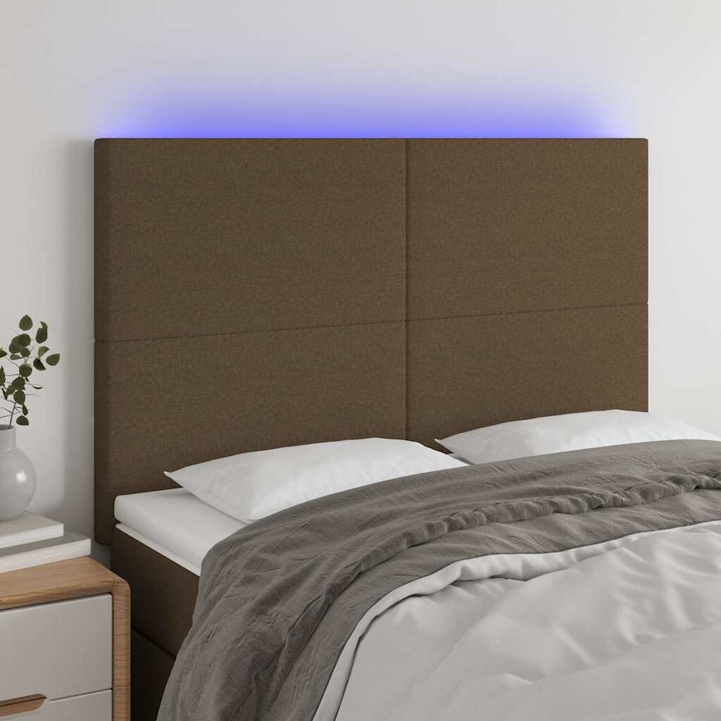 vidaXL LED горна табла за легло тъмнокафява144x5x118/128 см плат