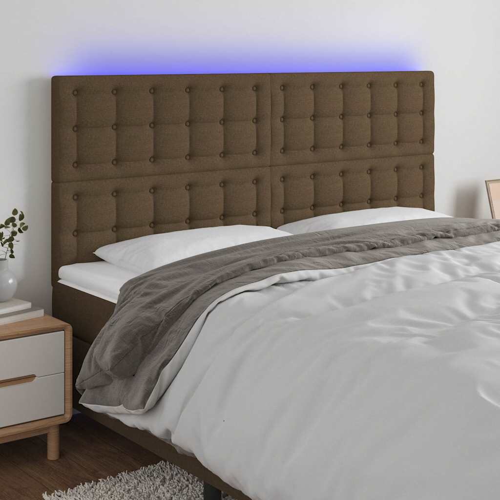 vidaXL LED горна табла за легло тъмнокафява160x5x118/128 см плат