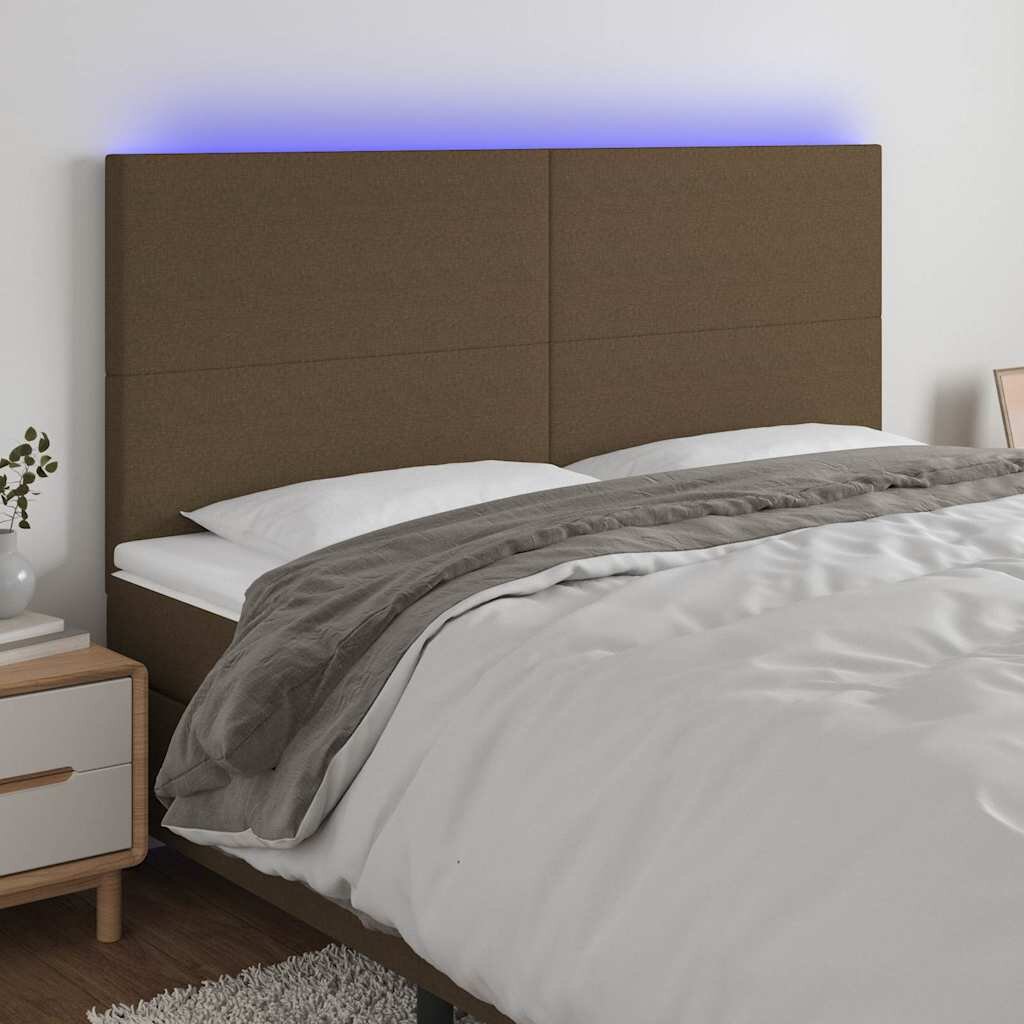 vidaXL LED горна табла за легло тъмнокафява160x5x118/128 см плат