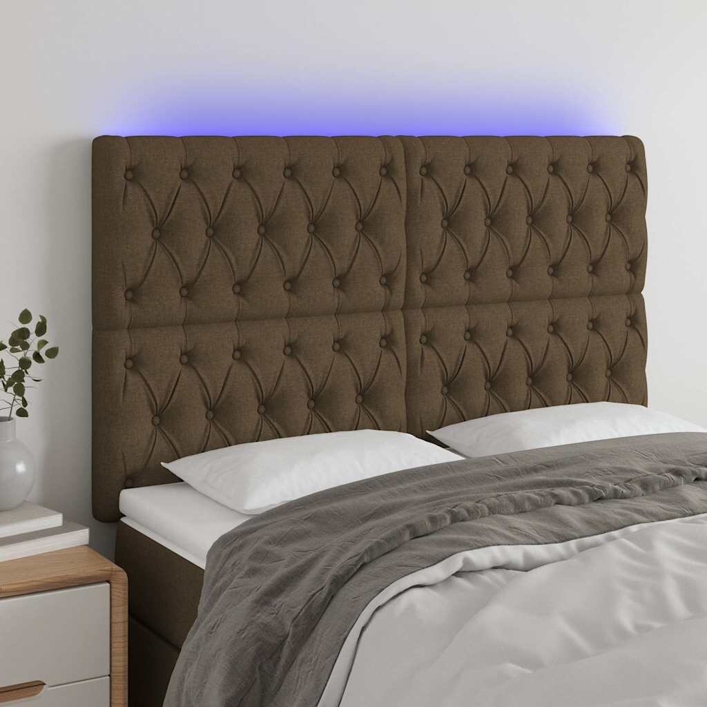 vidaXL LED горна табла за легло тъмнокафява160x7x118/128 см плат