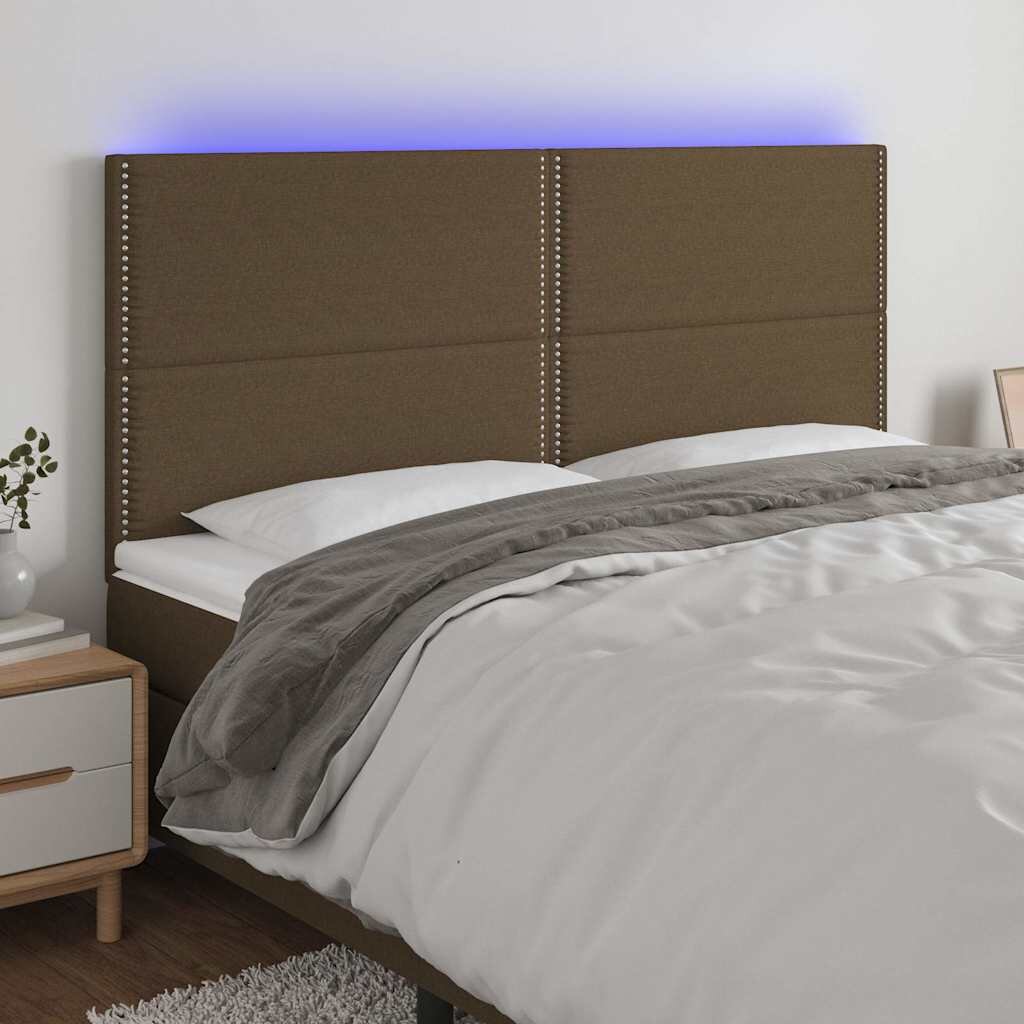 vidaXL LED горна табла за легло тъмнокафява180x5x118/128 см плат