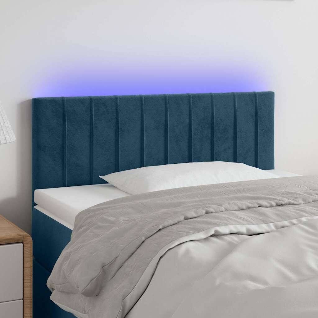 vidaXL LED горна табла за легло тъмносиня 100x5x78/88 см кадифе