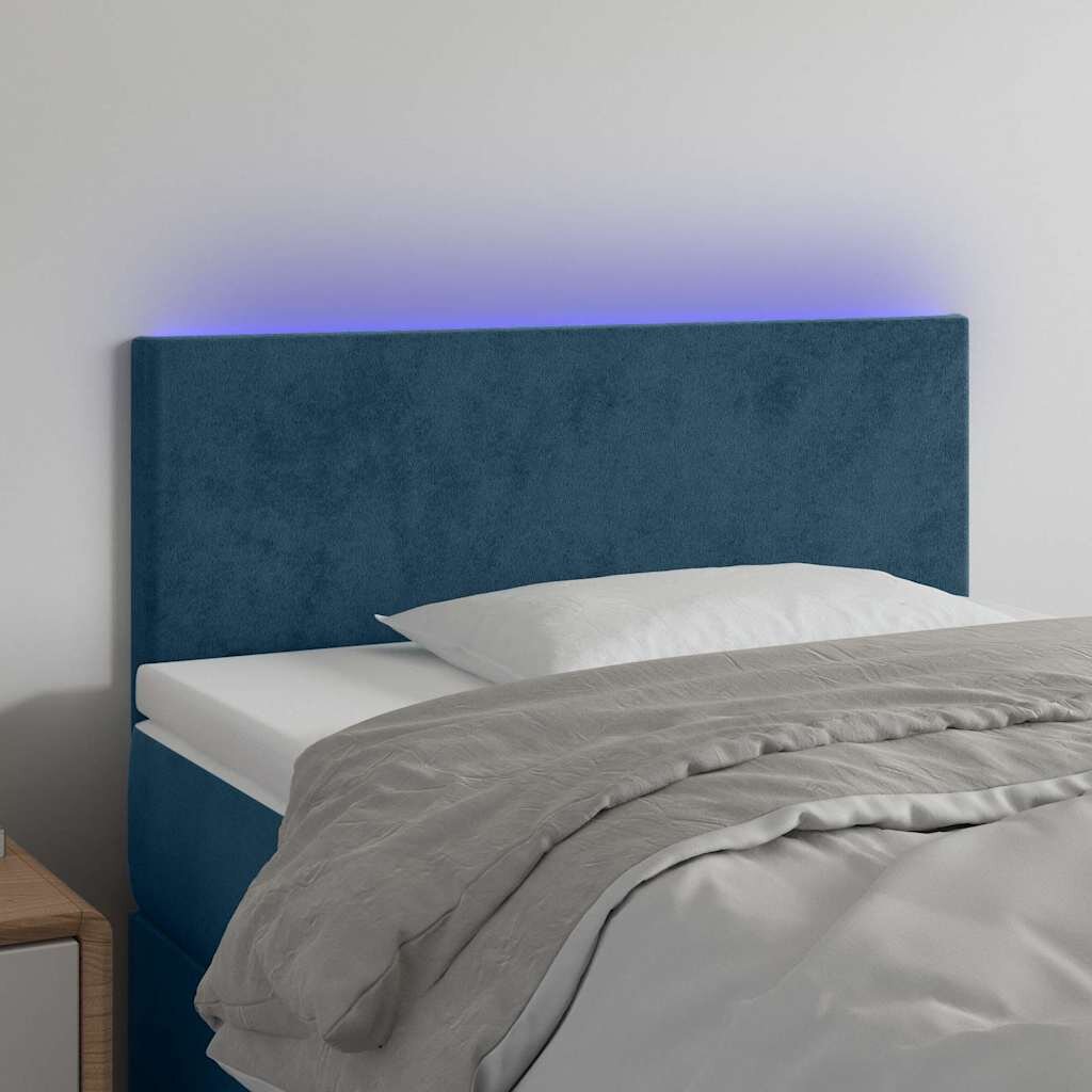 vidaXL LED горна табла за легло тъмносиня 100x5x78/88 см кадифе