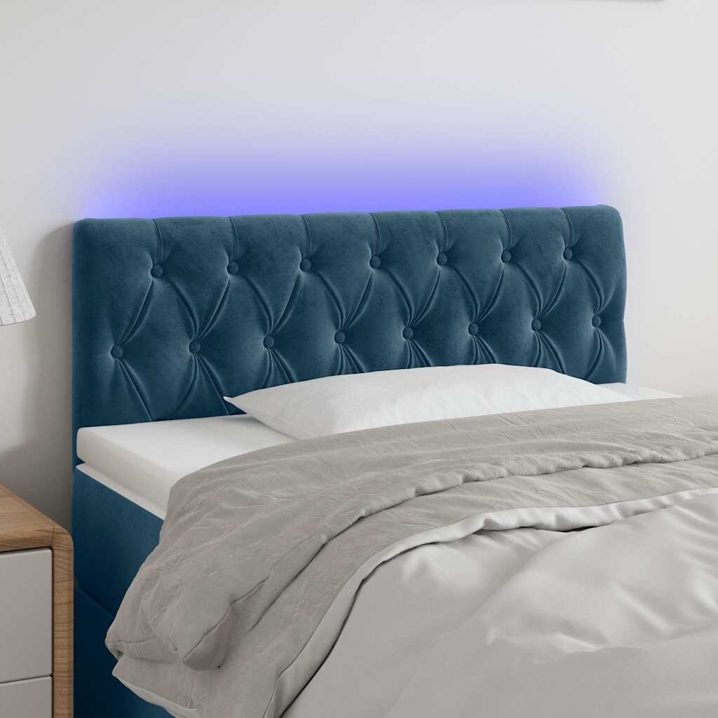 vidaXL LED Горна табла за легло тъмносиня 100x7x78/88 см кадифе