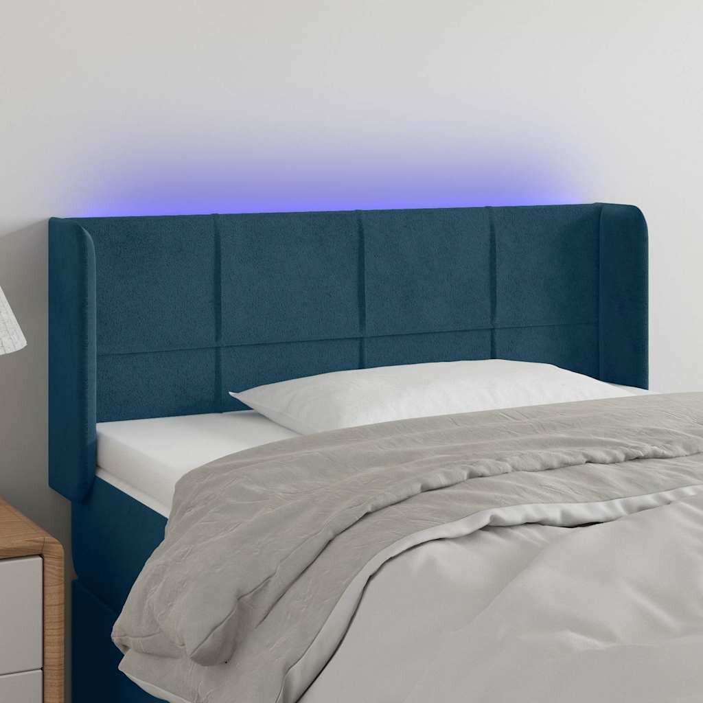 vidaXL LED горна табла за легло тъмносиня 103x16x78/88 см кадифе