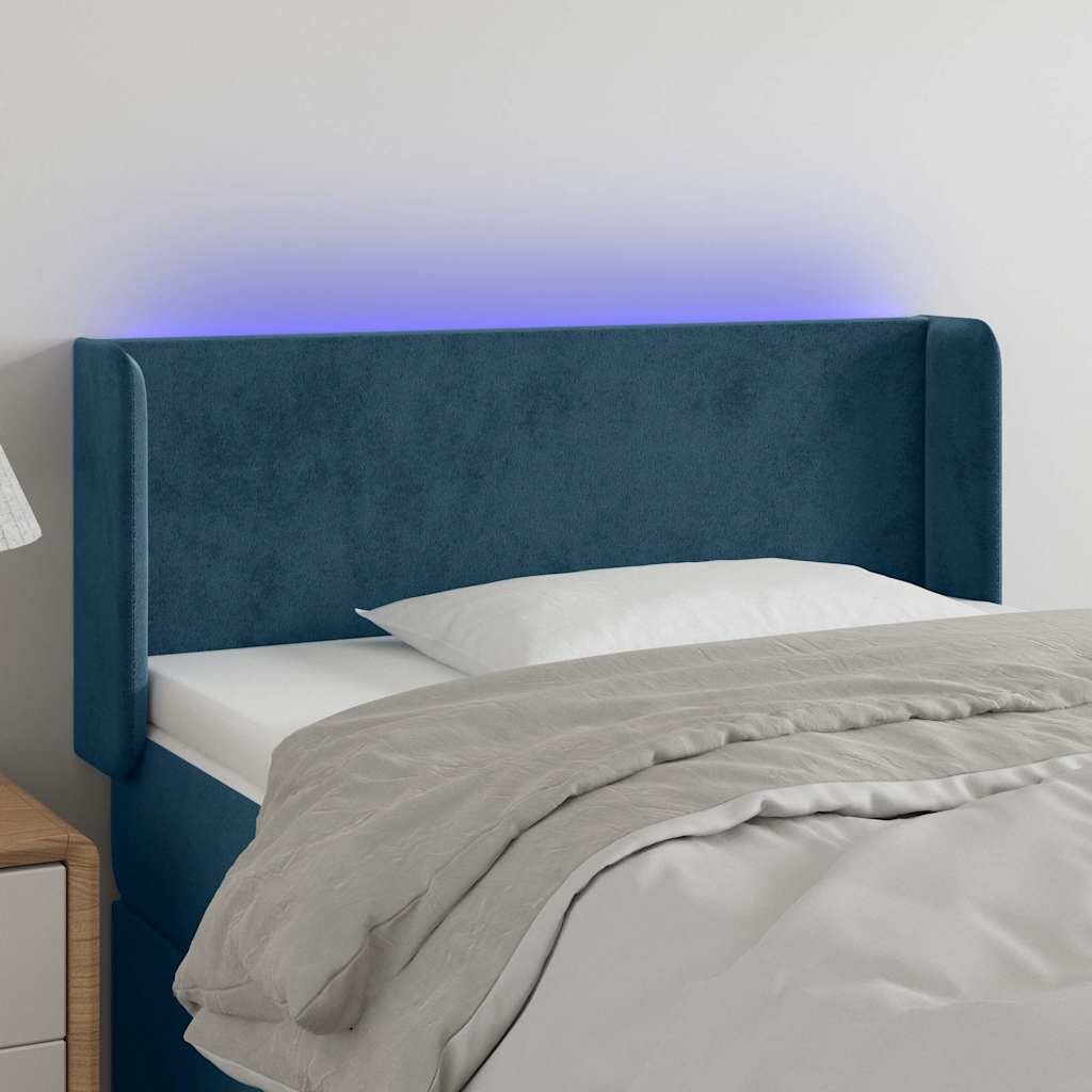 vidaXL LED горна табла за легло тъмносиня 103x16x78/88 см кадифе