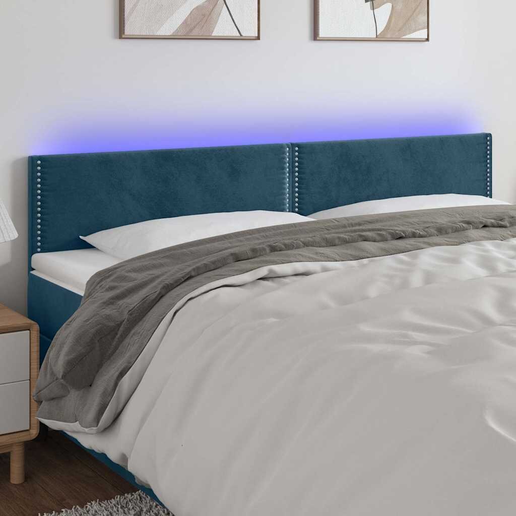 vidaXL LED горна табла за легло тъмносиня 160x5x78/88 см кадифе