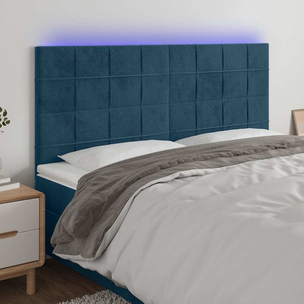 vidaXL LED горна табла за легло тъмносиня 180x5x118/128 см кадифе
