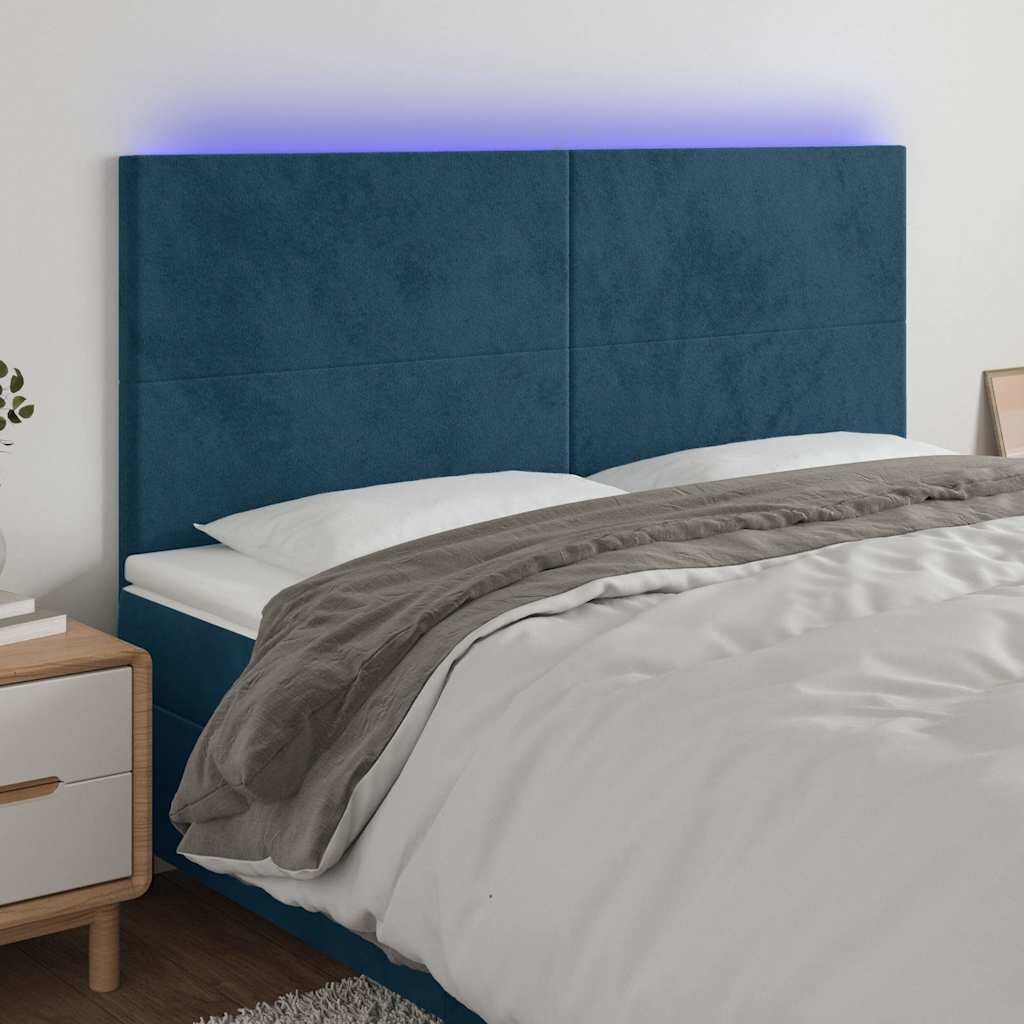 vidaXL LED горна табла за легло тъмносиня 180x5x118/128 см кадифе