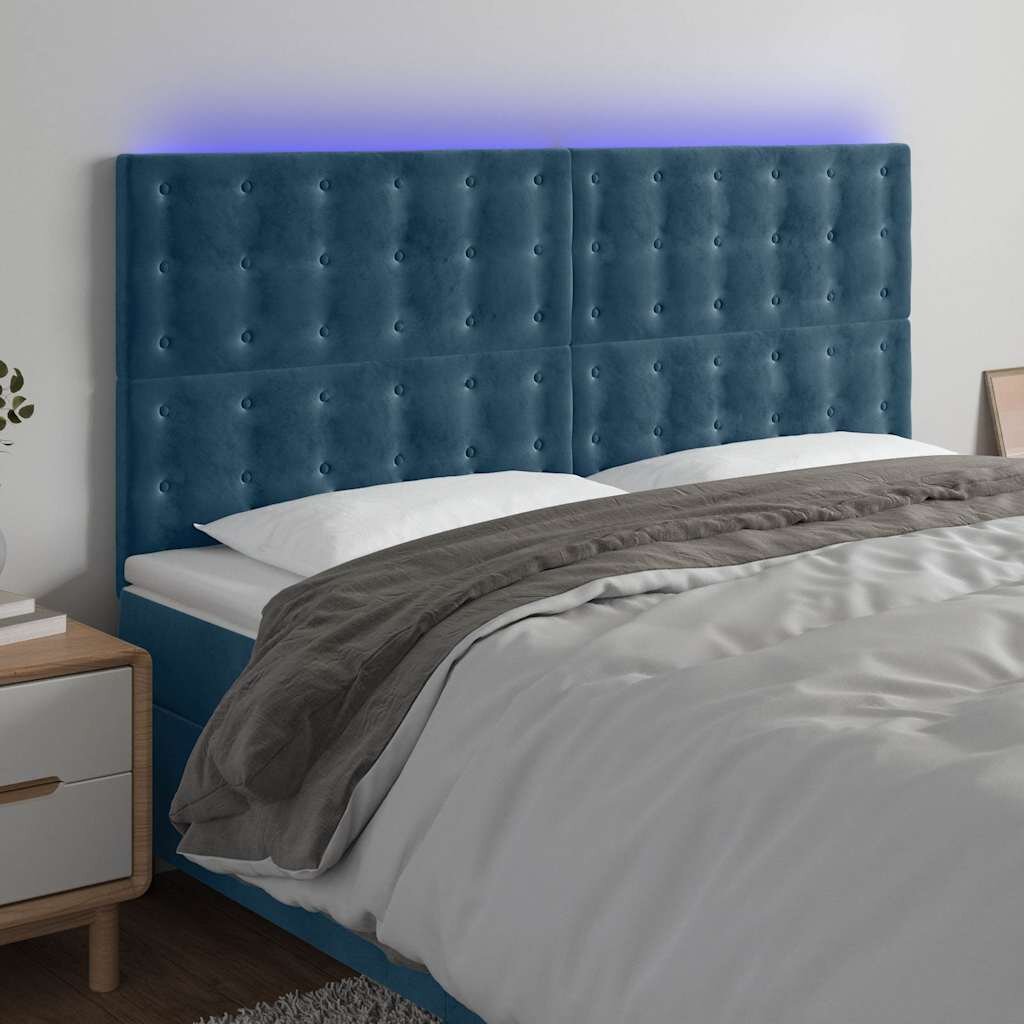 vidaXL LED горна табла за легло тъмносиня 180x5x118/128 см кадифе