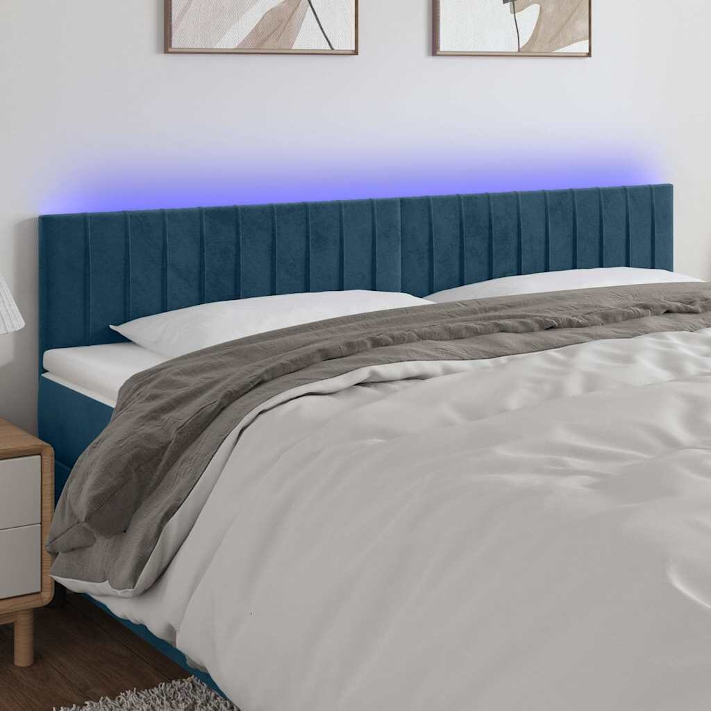 vidaXL LED горна табла за легло тъмносиня 180x5x78/88 см кадифе