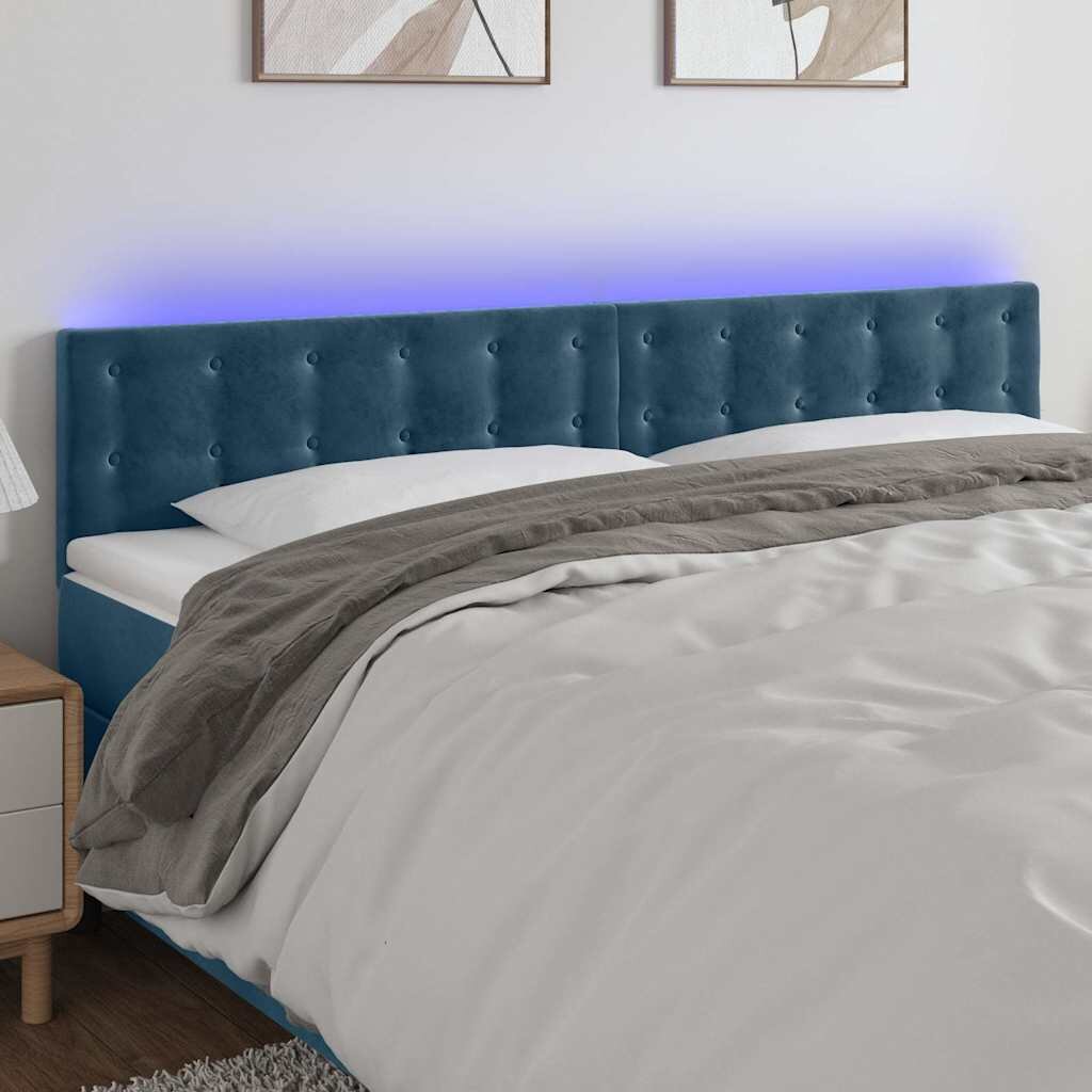 vidaXL LED горна табла за легло тъмносиня 180x5x78/88 см кадифе