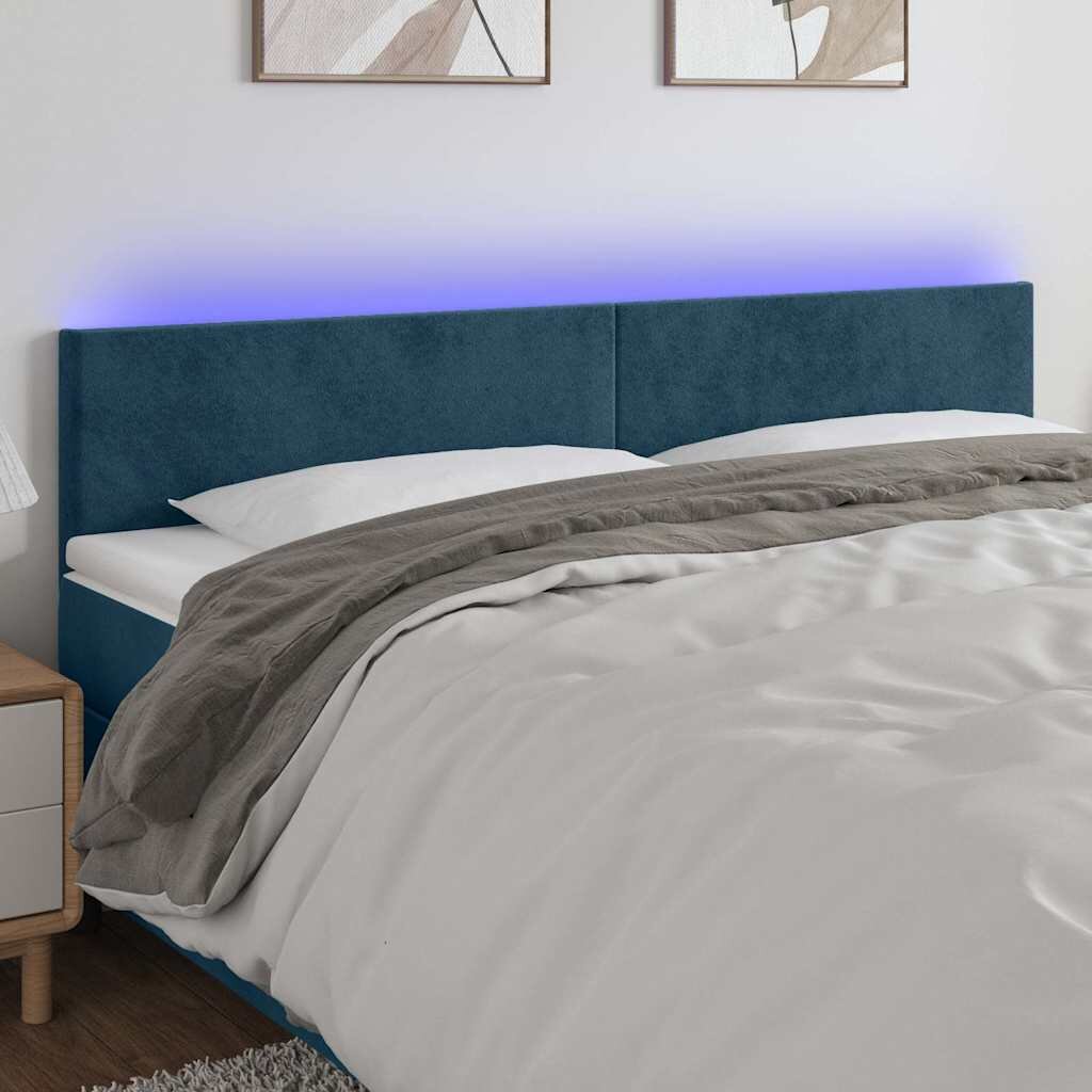 vidaXL LED горна табла за легло тъмносиня 180x5x78/88 см кадифе