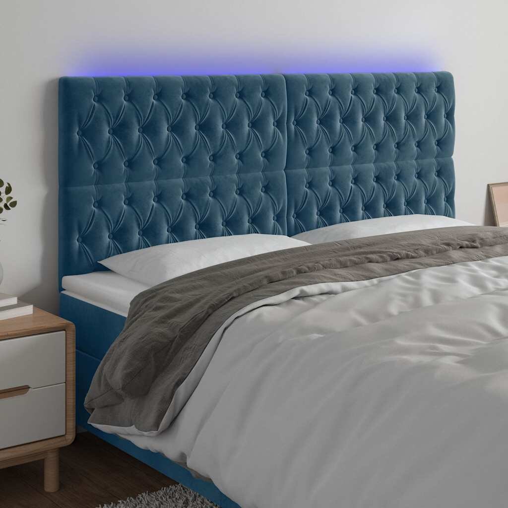 vidaXL LED горна табла за легло тъмносиня 180x7x118/128 см кадифе