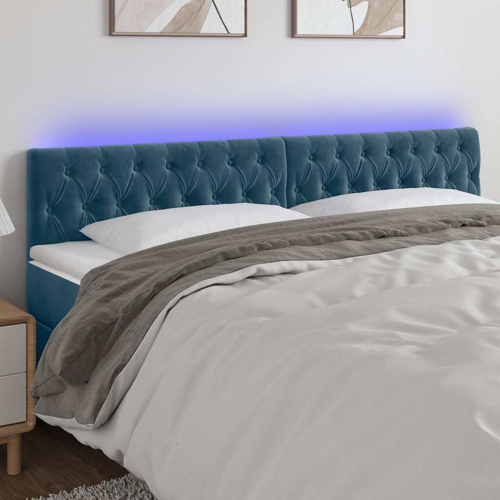 vidaXL LED горна табла за легло тъмносиня 180x7x78/88 см кадифе