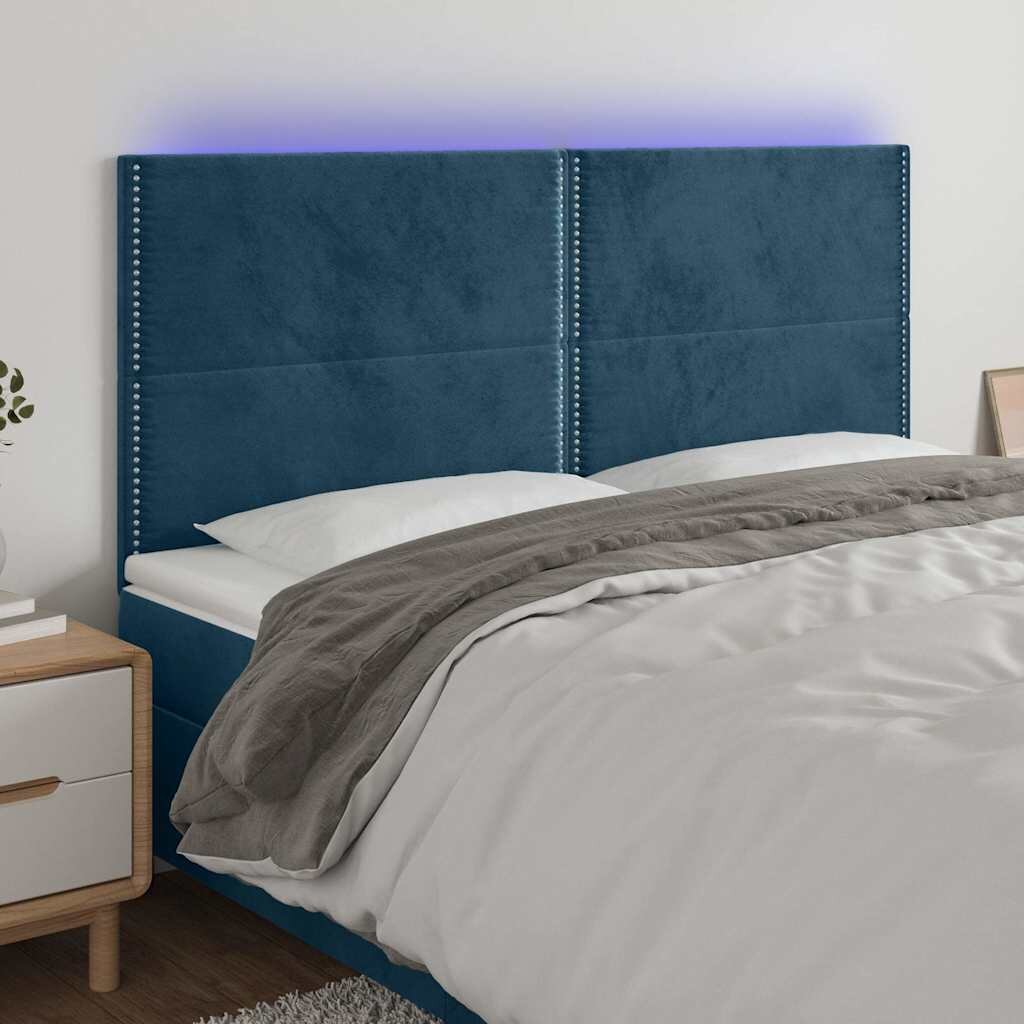 vidaXL LED горна табла за легло тъмносиня 200x5x118/128 см кадифе