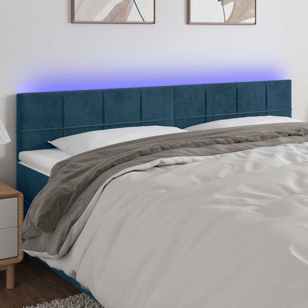 vidaXL LED горна табла за легло тъмносиня 200x5x78/88 см кадифе