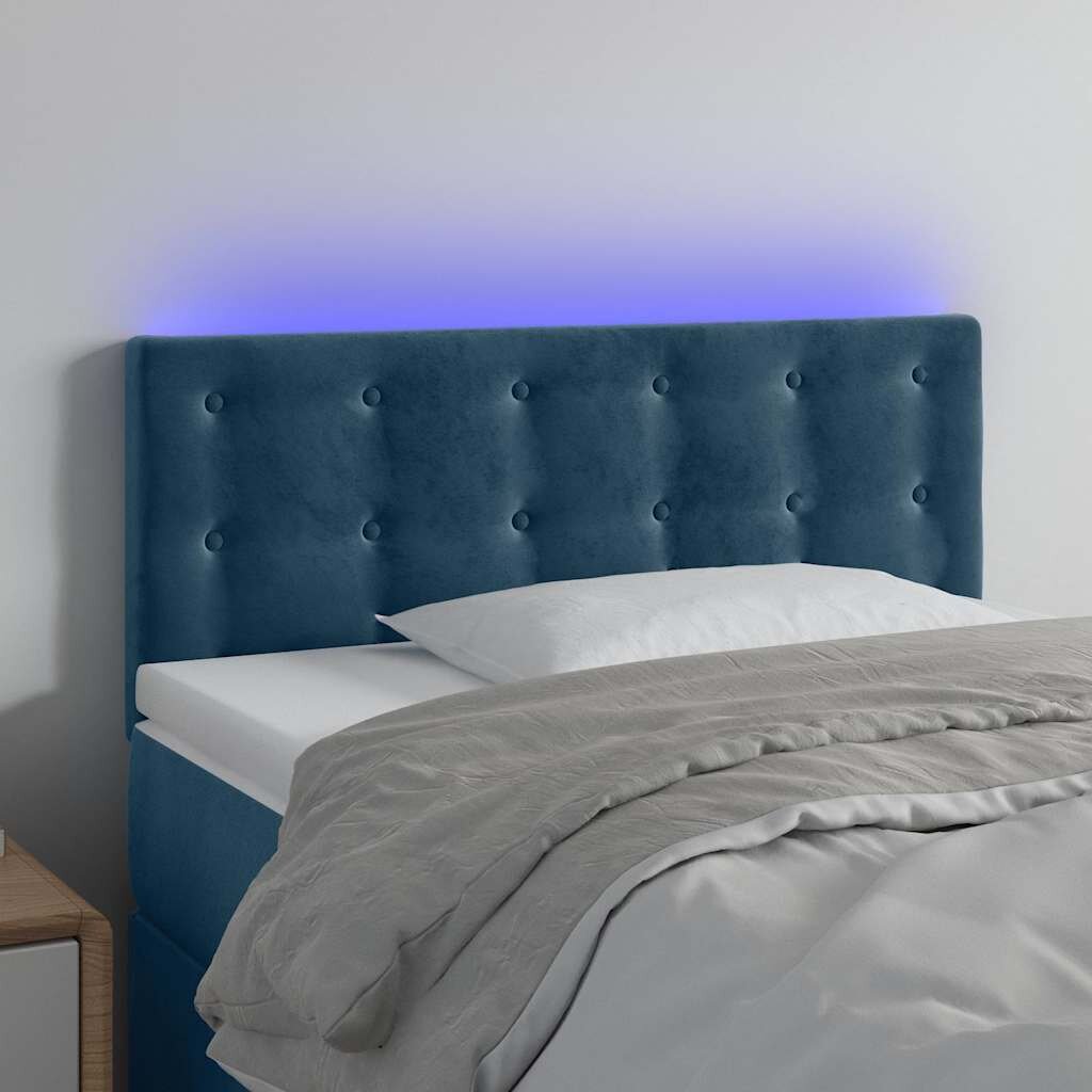 vidaXL LED горна табла за легло тъмносиня 80x5x78/88 см кадифе